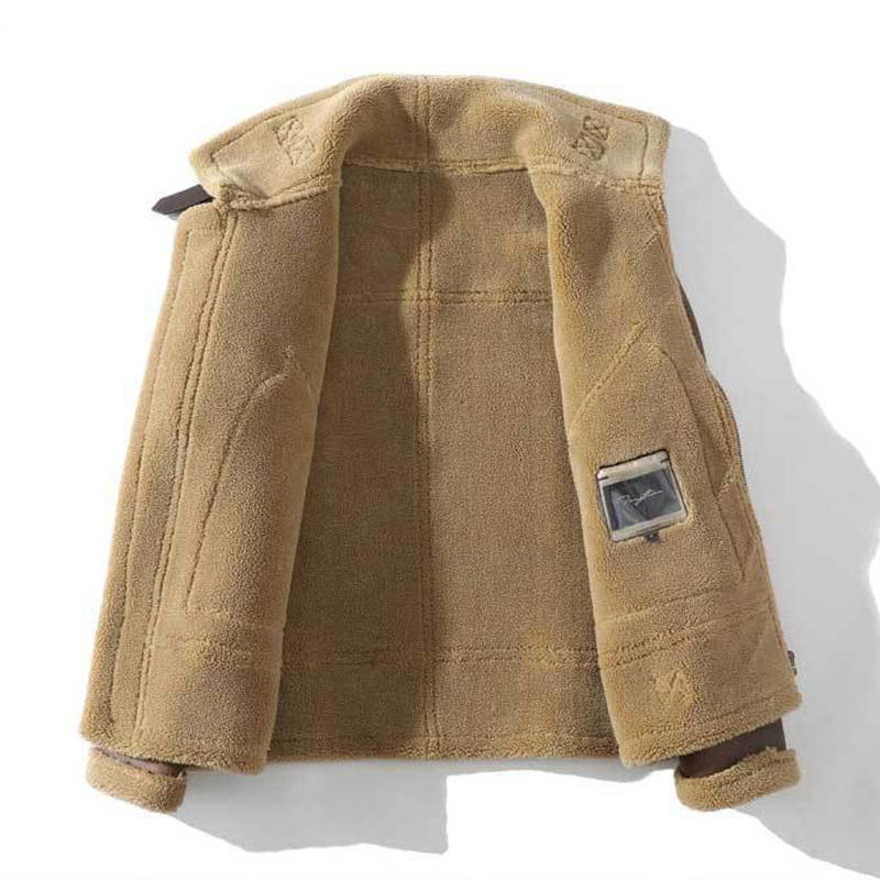 Men's Retro Thick Leather Jacket, Plush Lining, Heavyweight Winter Loose-fitting Outerwear, Shearling Jacket