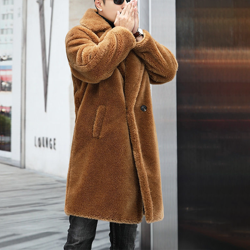 Men's Heavyweight Faux Shearling Overcoat, Faux Lamb Wool Winter Coat, Extreme Cold Weather Long Coat