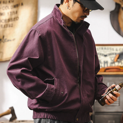 Men's Vintage Casual Cotton Workwear Jacket, Military Green & Purple Bomber Jacket, Amekaji Style Short Casual Coat