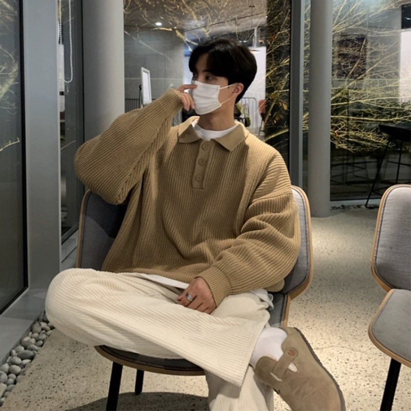 Winter Men's Polo Neck Knit Sweater, Ultra-Soft Polo Sweater, Business Casual Knit, Spandex Stretch Comfort Pullover