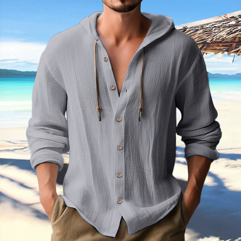 Men's Cotton And Linen Hooded Shirt