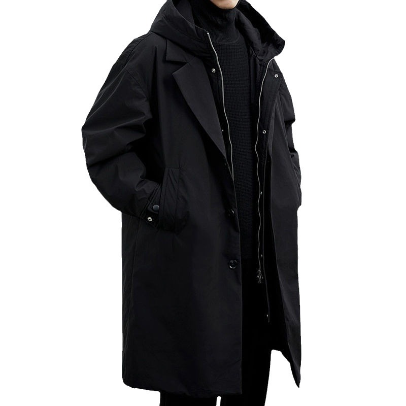 Men's Mid-Length Thickened Parka Coat, Windproof And Warm Coat, Double Collar Design, Multifunctional Coat