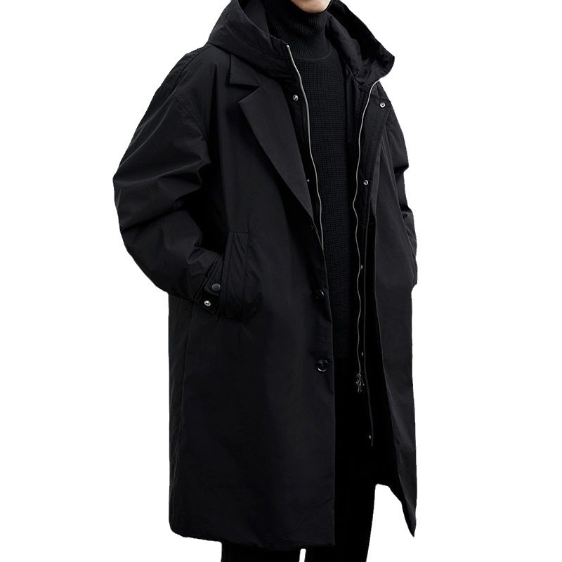 Men's Mid-Length Thickened Parka Coat, Windproof And Warm Coat, Double Collar Design, Multifunctional Coat