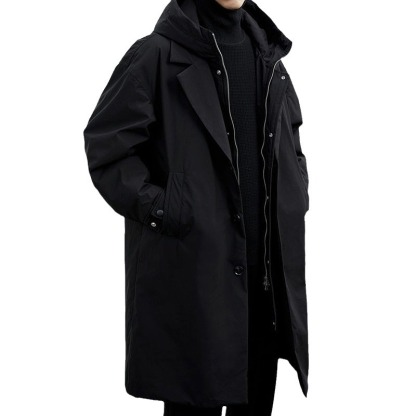 Men's Mid-Length Thickened Parka Coat, Windproof And Warm Coat, Double Collar Design, Multifunctional Coat
