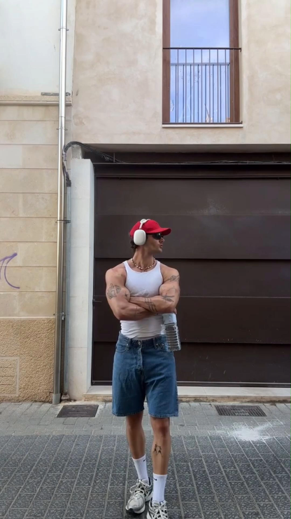 American Retro Neutral Washed Retro Blue High-End Men's Loose Seven-Point Denim Shorts