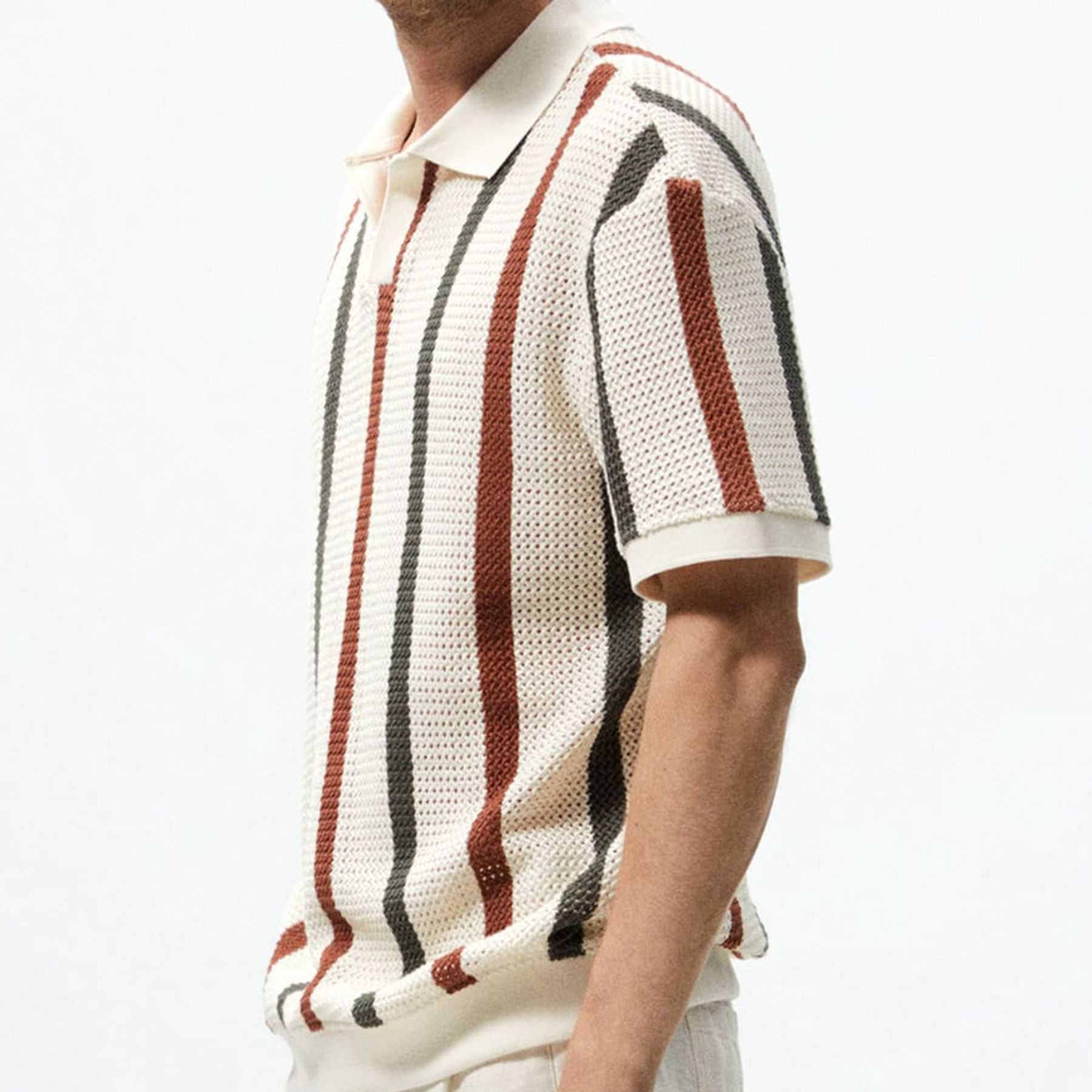 Stylish casual striped knitted short-sleeved polo shirt