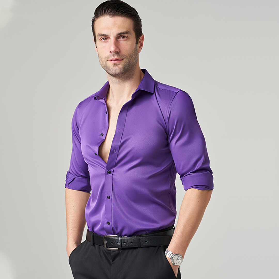 Men's Ice Silk Long-Sleeved Versatile High-End Inner Shirt