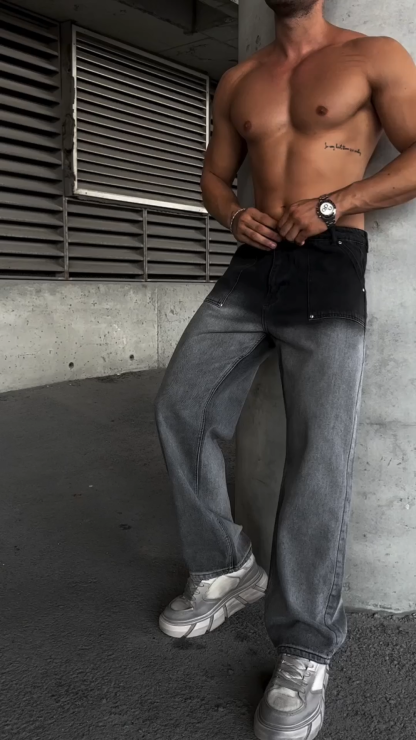 Casual Trend Men's Loose - Fit Wide - Leg Straight Jeans: Full - Length Denim Trousers