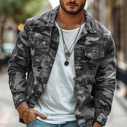 MEN'S CAMOUFLAGE CANVAS RETRO WEAR LAPEL JACKET