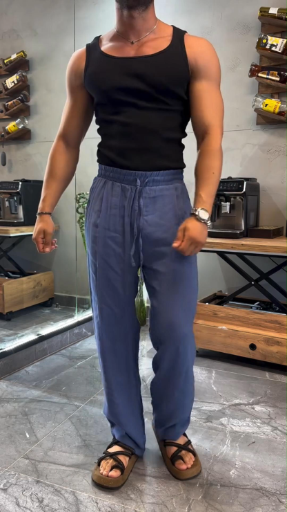 Men's Breathable Cotton And Linen Trousers Loose Casual Sports Linen Straight Pants