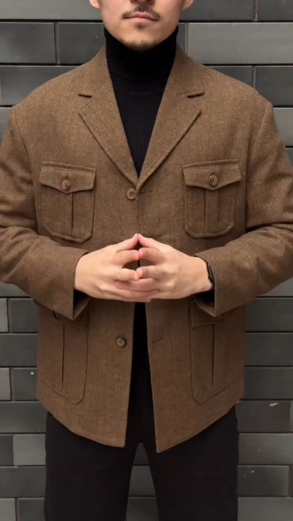 Men's Fall Winter Tweed Blazer, British Style Winter Sport Coat, Heavyweight Business Casual Blazer for Men, Notch Lapel Single-Breasted Jacket