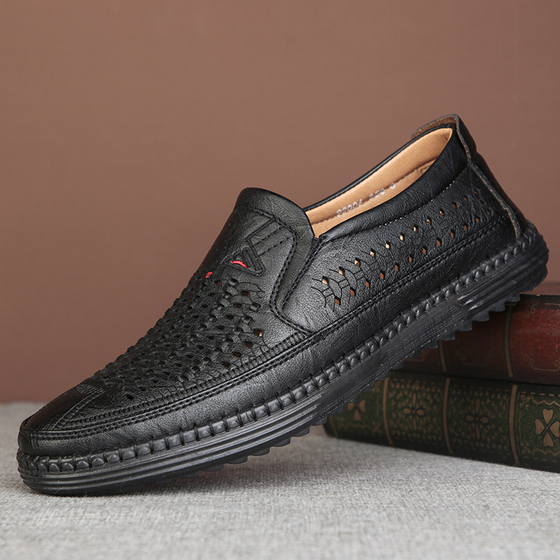 Men's Perforated Genuine Leather Casual Sandals