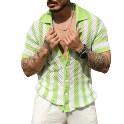 Men's Casual Loose-Fit Striped Polo Shirt