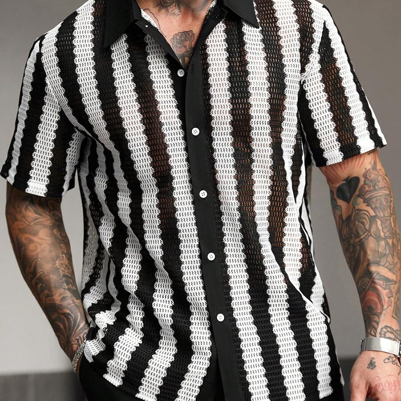 Men's Striped Short Sleeve Knitted Shirt