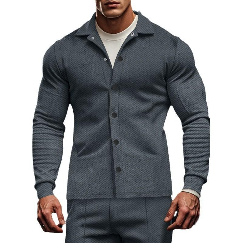 Men's Casual Twill Lapel Single Breasted Long Sleeve Shirt Jacket