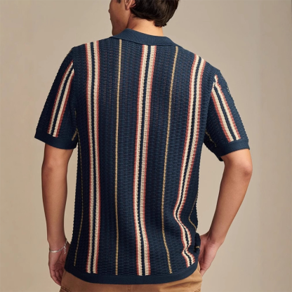 Men's Striped Collared Neck Short Sleeve Shirt