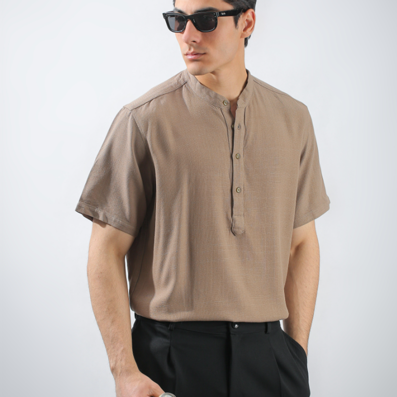 Premium French Collar Men's Linen Short Sleeve Shirt