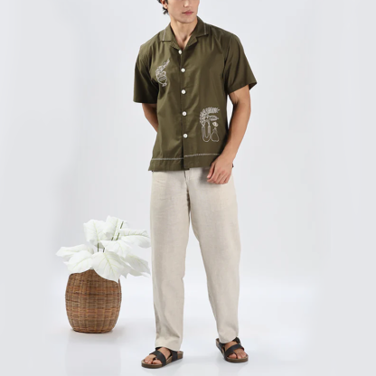 Men's Olive Green Ceramic Embroidery Shirt