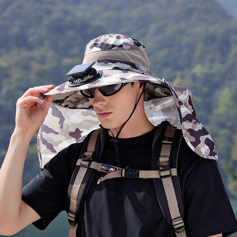 Men's Solar-Powered Cooling Fan Hat With Neck Guard