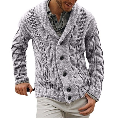 Men Solid Casual Cardigan Long Sleeve Single-Breasted Turndown Sweater