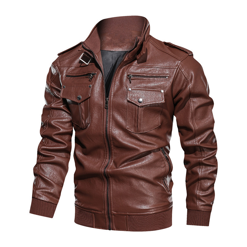 Men's Leather Sports t Washed Retro Front Pockets Genuine Leather Jacket