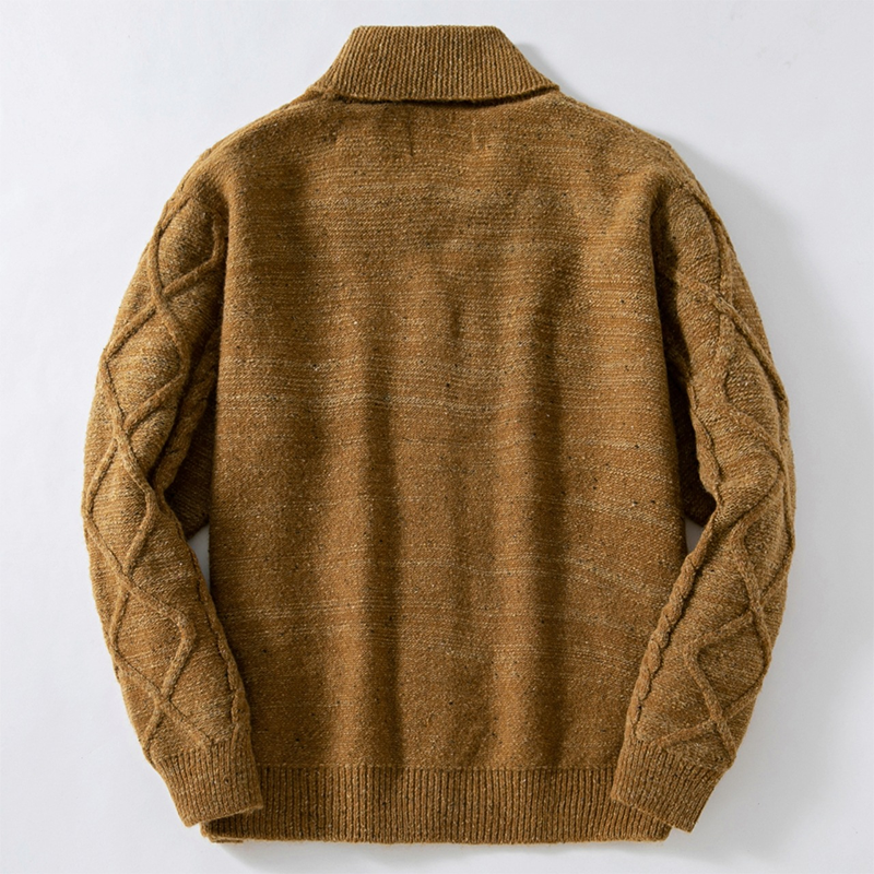 Men's Vintage Diamond-patterned Knitted Cardigan, Thickened Knitted Wool Coat for Fall and Winter