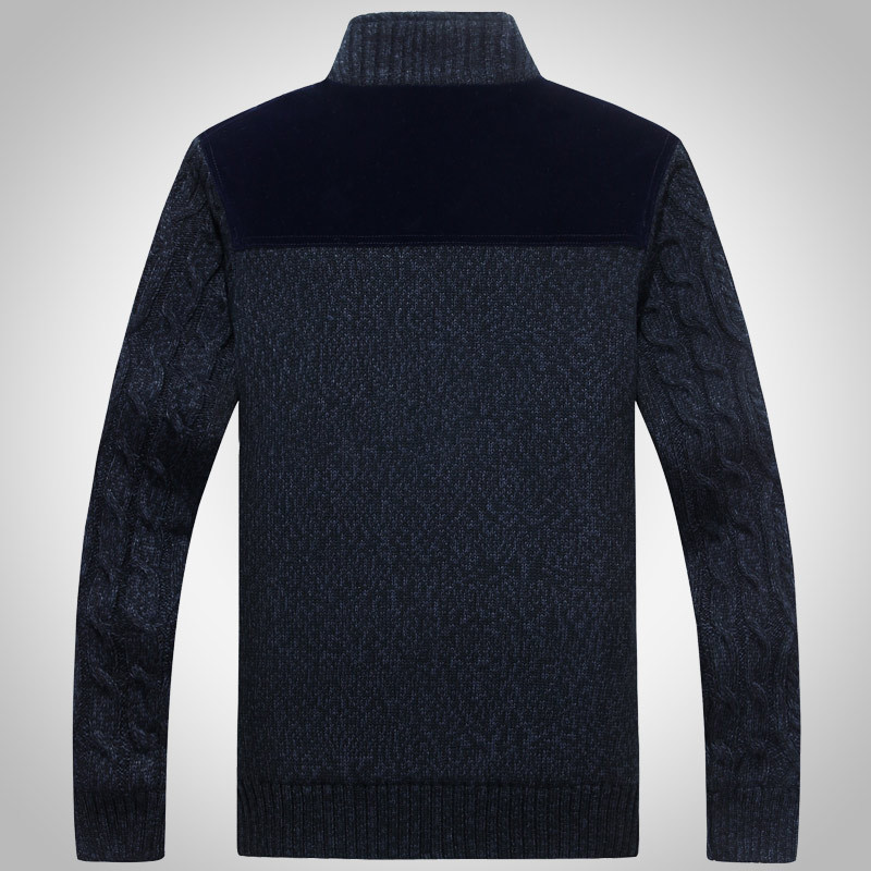 Men's Winter Warm Thick Cotton Plush Sweater Jacket, Thick & Plush Cable Knit Pullover with Stand Collar, Single Breasted Cardigan Casual Sweater Knitwear