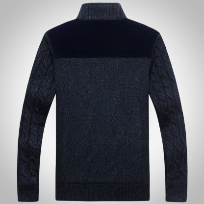 Men's Winter Warm Thick Cotton Plush Sweater Jacket, Thick & Plush Cable Knit Pullover with Stand Collar, Single Breasted Cardigan Casual Sweater Knitwear