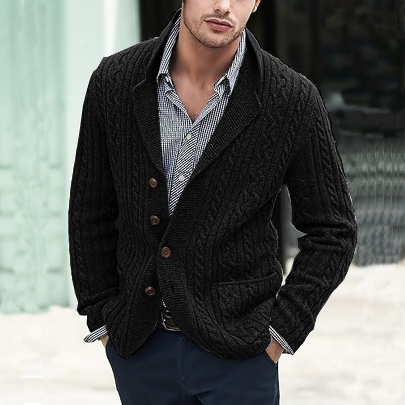 Men's Cable Knit Cardigan with Side Pockets, Retro Style Knitted Cardigan, Autumn and Winter Cable Knit Sweater, Casual Long Sleeve Lapel Cardigan for Men