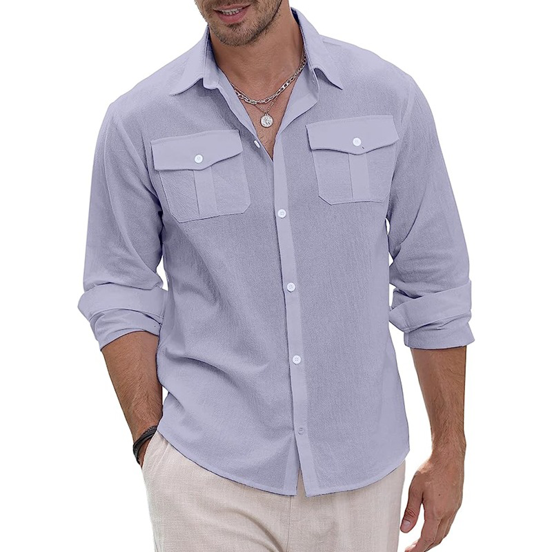 Men's Linen Shirt Long Sleeve, Relaxed Fit Breathable Button Down Shirt for Summer, Casual Beach Resort Wear & Versatile Cover-Up