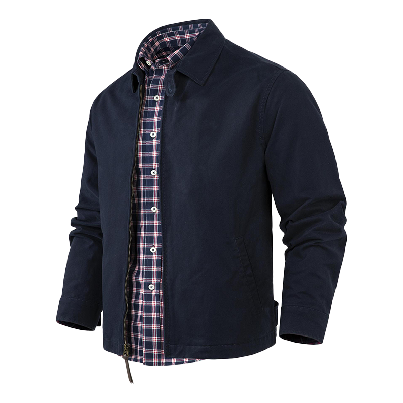 Men's Cotton Work Jacket, Fall Winter Casual Coat with Stand Collar and Multiple Pockets, Utility Jacket for Layering