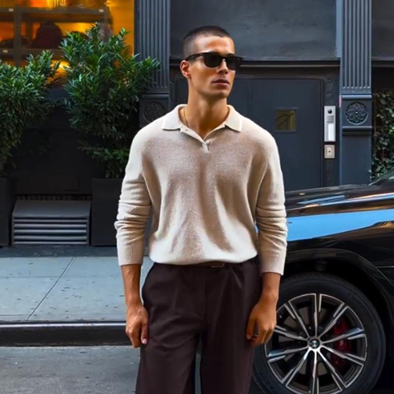 Men's Merino Wool Polo Neck Knit Sweater, Premium Business Casual Polo Neck Jumper, Fall and Winter Knit