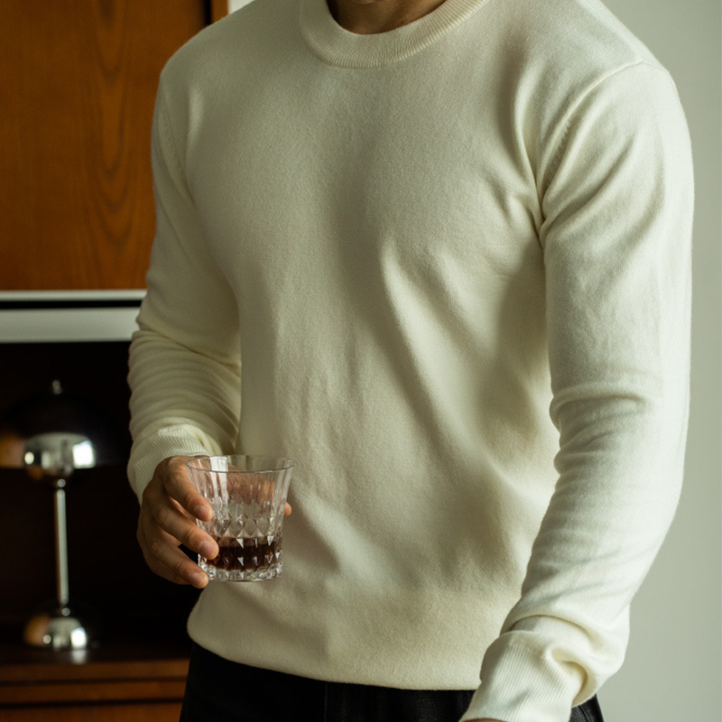 Men's Fall and Winter Essential Crewneck Sweater, Comfortable Tencel Wool Blend Knit, Machine Washable, Casual Crew Neck Pullover