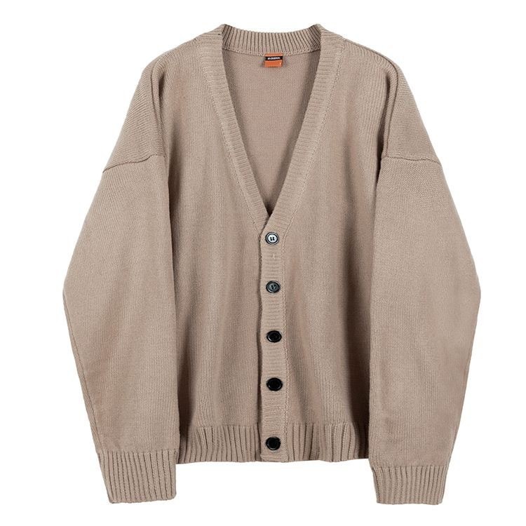 Men's Autumn/Winter Korean Style Loose Knit Cardigan – V-neck Single Button Sweater, Casual INS Trendy, Solid Color, Perfect for Layering