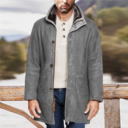 Men's Mid-Length Loose-Fitting Tweed Coat