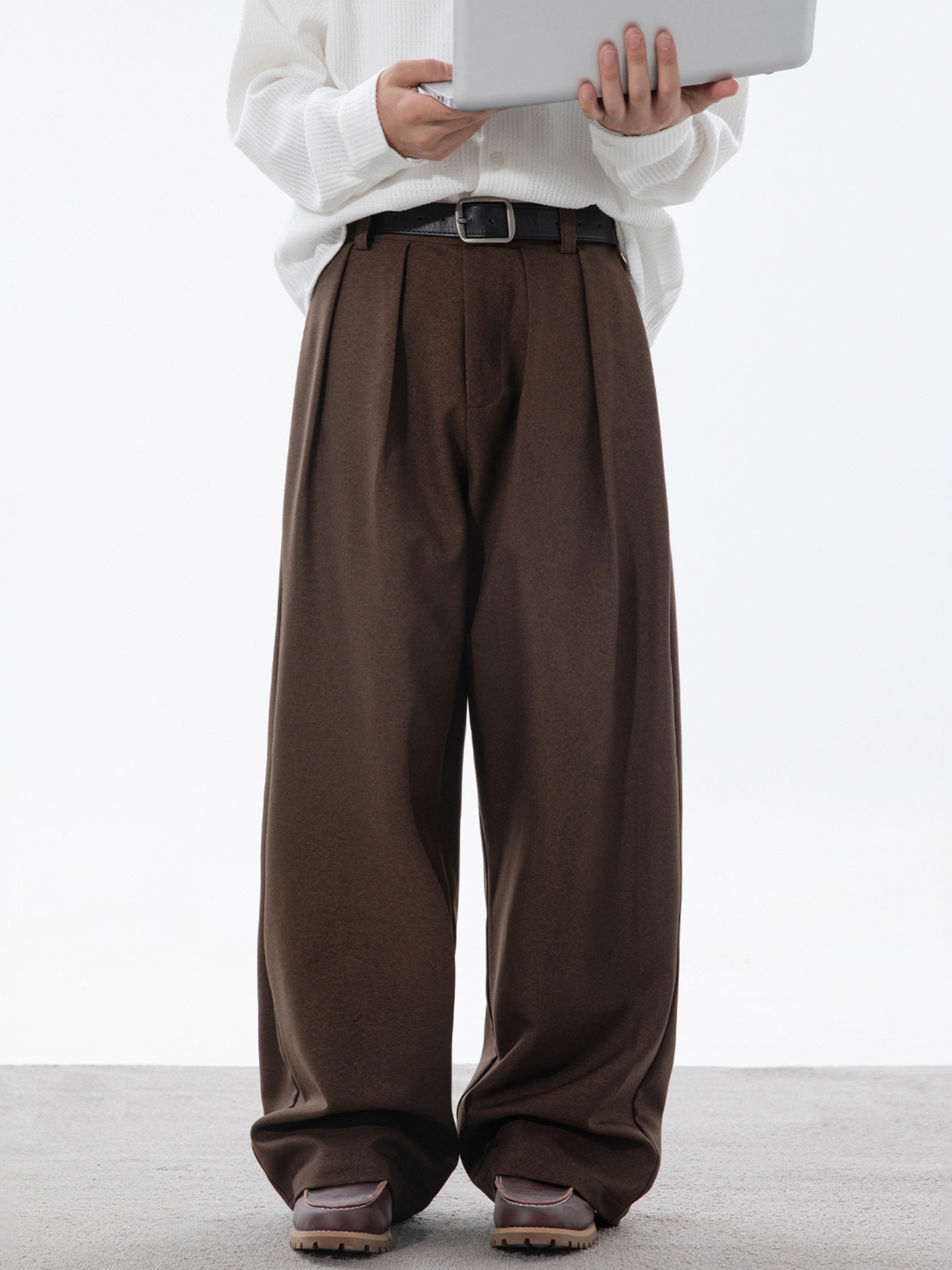 Men's Pleated Dress Pants – Autumn Smooth Drape Wide-Leg Trousers, Loose Straight Fit Vintage Casual Streetwear