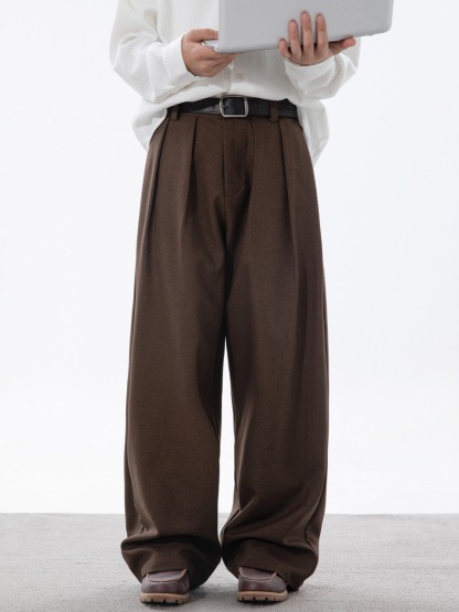 Men's Pleated Dress Pants – Autumn Smooth Drape Wide-Leg Trousers, Loose Straight Fit Vintage Casual Streetwear