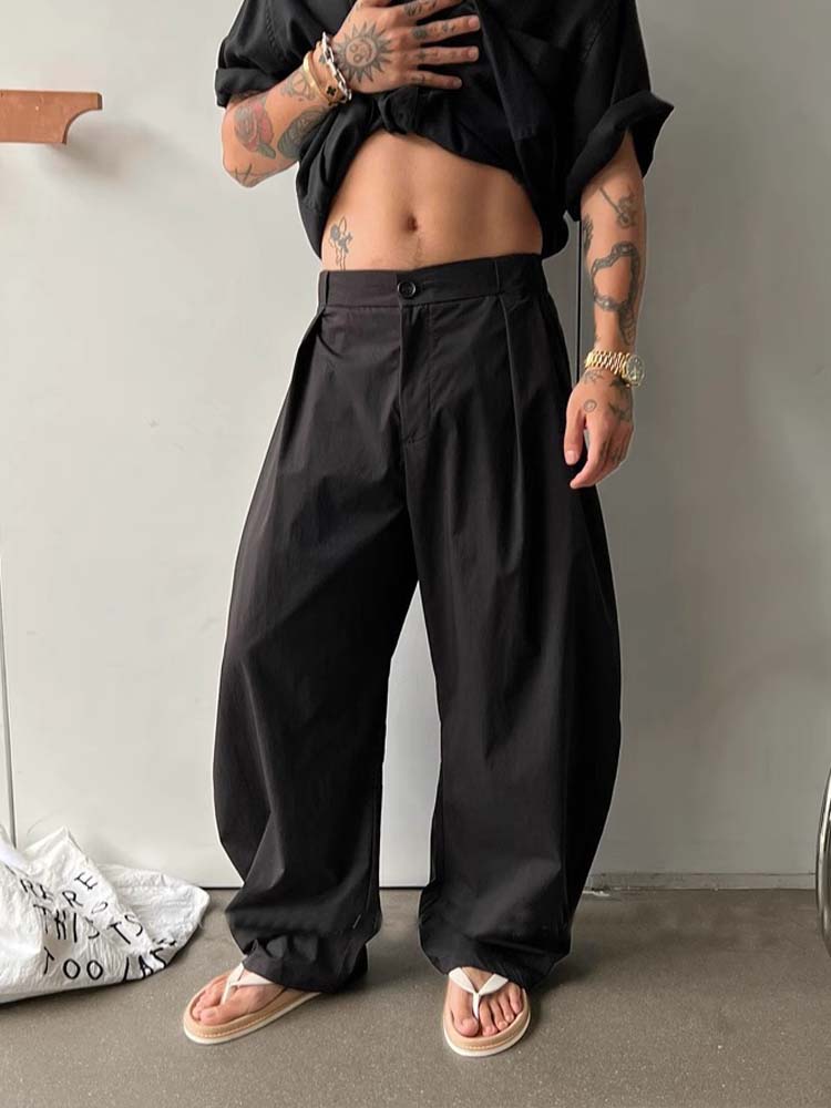 Men's Quick-Dry Casual Pants – Symmetrical Pleated Design, Loose Breathable Wide-Leg Trousers, Relaxed Streetwear Style
