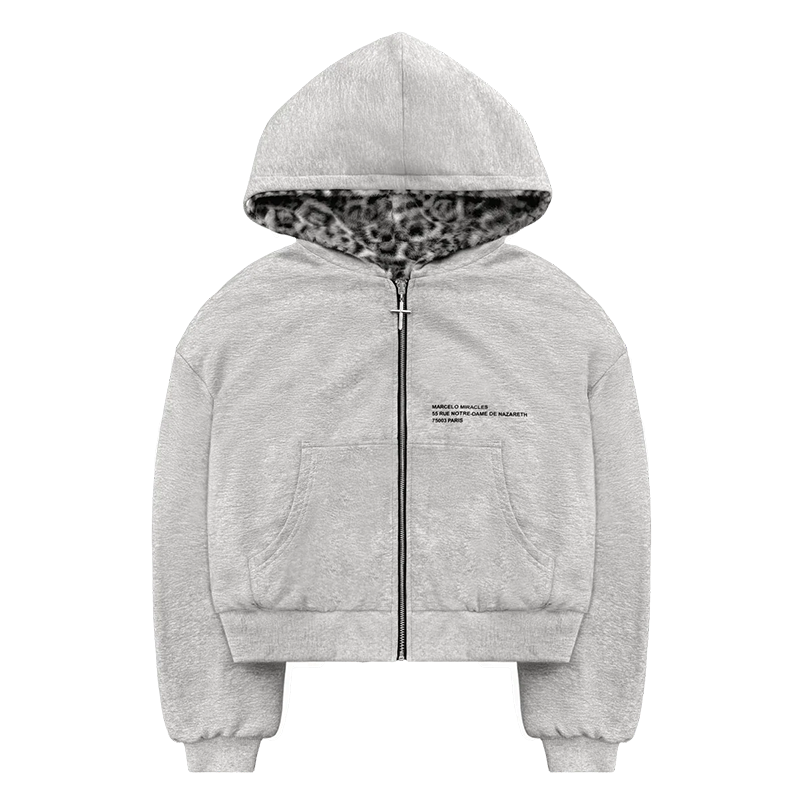 2025 New Men's Zip Hoodie, Heavyweight Jacket with Leopard Print, Double-Sided Wear (Gray/Leopard Print)