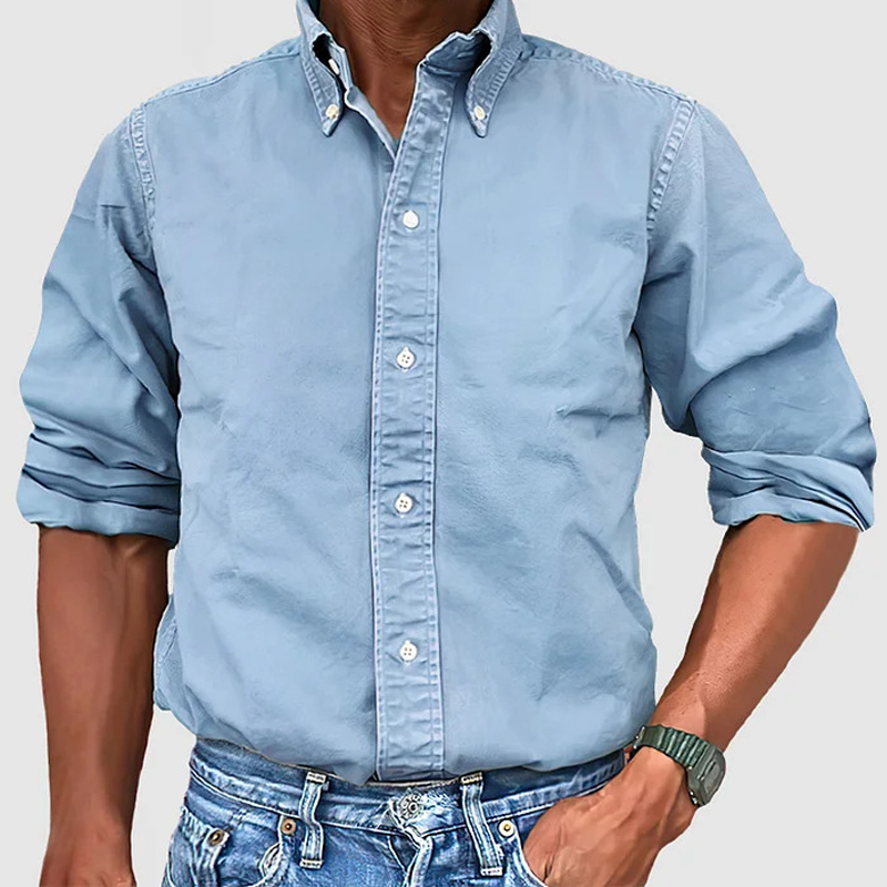 Men's Light Blue Denim Shirt, A Versatile Denim Shirt For Layering In Fall and Winter