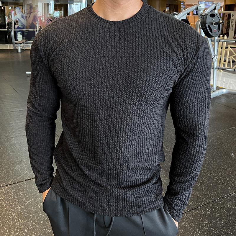 Men’s Waffle Knit Textured T-Shirt | Slim Fit Long Sleeve Base Layer with Crinkle Detail, Soft Breathable Athletic Top