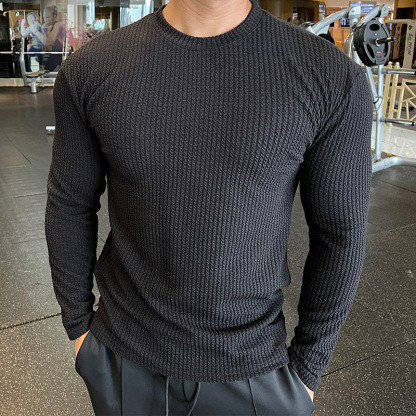 Men’s Waffle Knit Textured T-Shirt | Slim Fit Long Sleeve Base Layer with Crinkle Detail, Soft Breathable Athletic Top