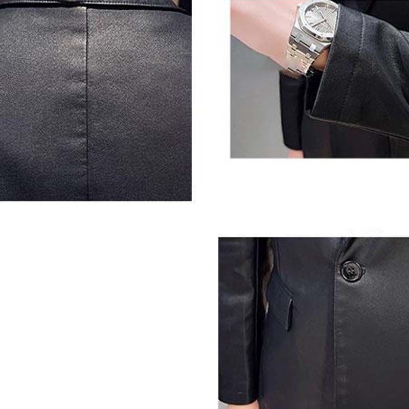 Spring New Men's PU Leather One-Button Blazer Stylish Slim Business Casual Jacket