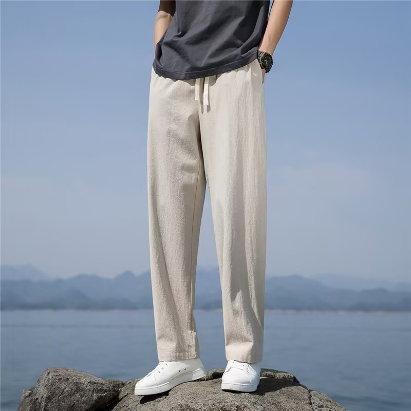 Men's Summer Linen Cotton Pants Lightweight & Flowing Wide-Leg Casual Trousers, Perfect for Hot Weather, Versatile & Comfortable