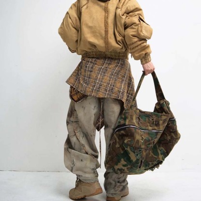 Men’s Washed Vintage Wide-Leg Jeans Heavy Washed Loose Fit Denim Curved Blade Cut Trousers