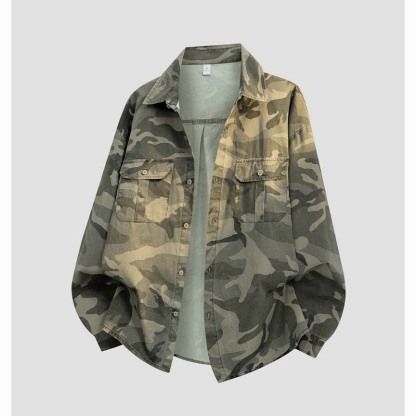 Men’s Camo Cargo Shirt Jacket – Loose-Fit Lightweight Outdoor Overshirt for Fall, Casual Streetwear Sun Protection Outerwear