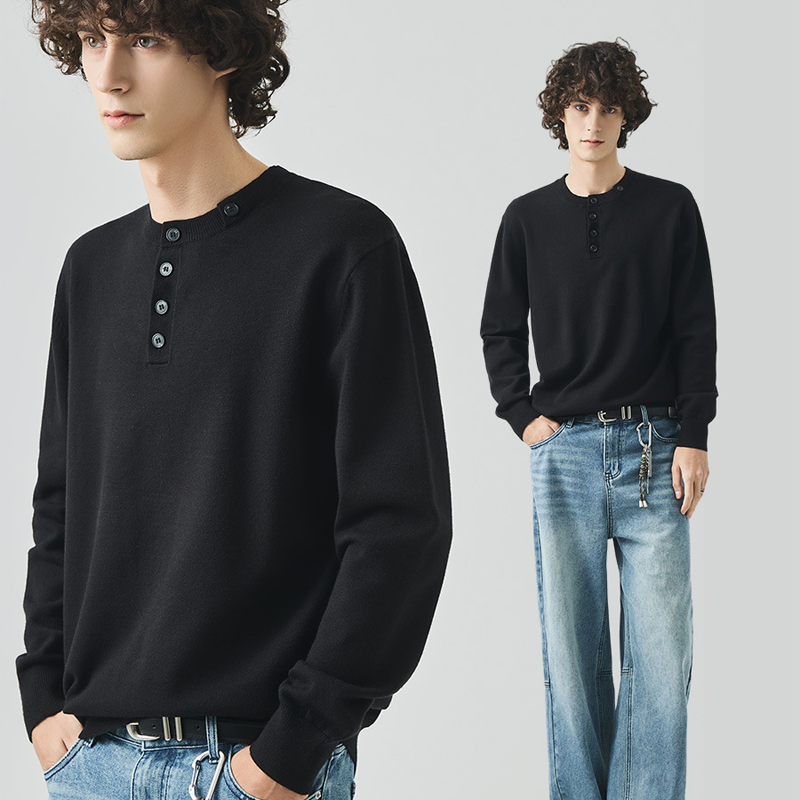 Men's Old Money Style Henley Knit Shirt, Casual Fall Pullover, Machine Washable Pullover