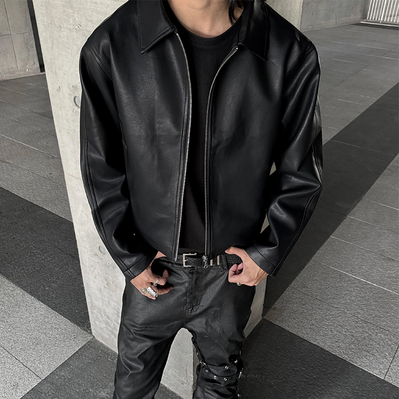 Men's New Textured Leather Jacket, Short Padded Coat with Minimalist Design, Old Money Style Winter Jacket, Cleanfit Style Outfit