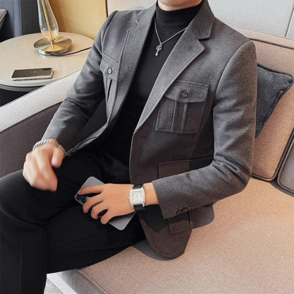 Men's Fall Winter Tweed Blazer, British Style Winter Sport Coat, Heavyweight Business Casual Blazer for Men, Notch Lapel Single-Breasted Jacket