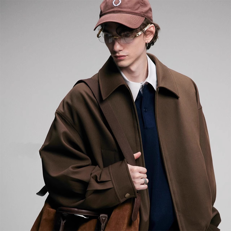 New Men's Vintage Bomber Jacket, Classic American Style Inspired Stand Collar Zip Up Coat, Casual Workwear Inspired Fall Outerwear